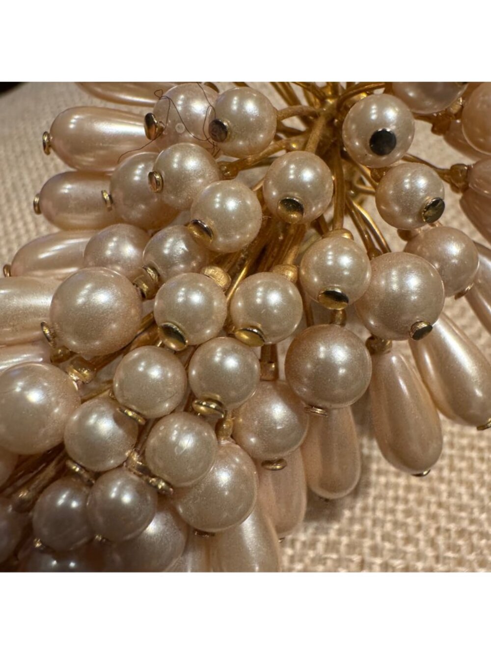 Vintage Pearl Cluster Leaf Brooch 4” Creamy Faux Pearl Large Pin Gold Tone - Picture 7 of 11